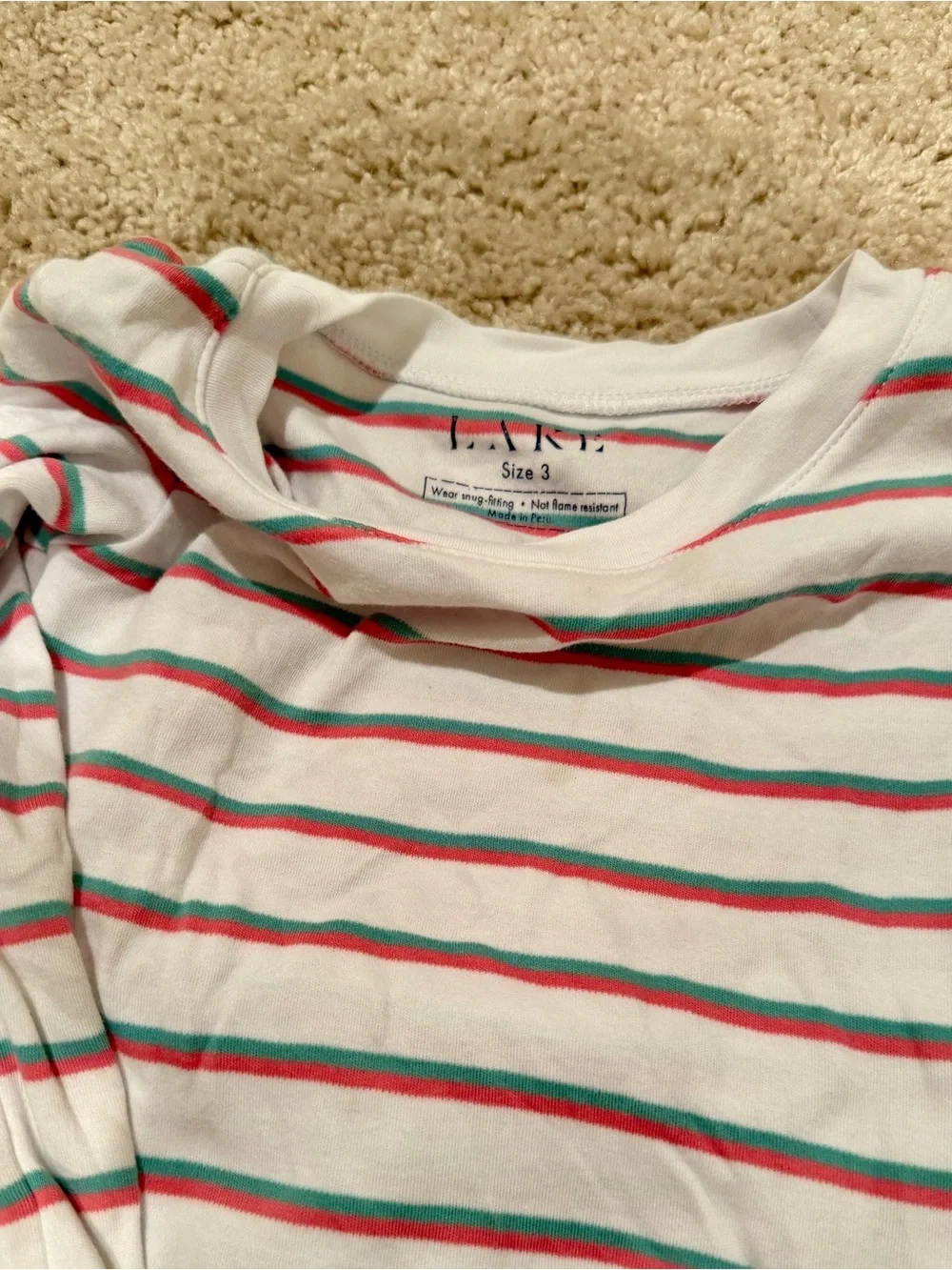 LAKE Kids Long Sleeve Stripe Pajama Set - White with Pink & Green Stripes